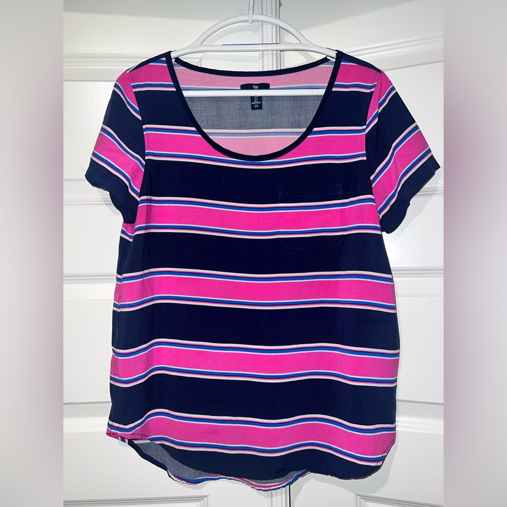 Gap Women’s Striped Top - Pink and Blue